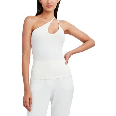 BCBGMAXAZRIA, женский белый асимметричный топ на бретелях в рубчик, M BHFO 3755