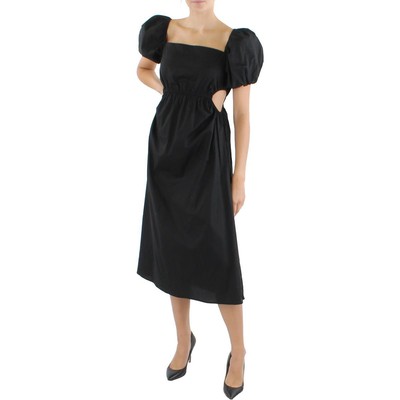 

Женское черное платье прямого кроя до середины икры с квадратным вырезом цвета морской волны  BHFO 6613, Черный