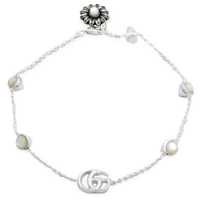 Pre-owned Gucci Gg Marmont Mop Sterling Silver Bracelet - Yba773229001