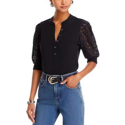 Veronica Beard Womens Coralee Black Eyelet Puff Sleeve Blouse Top XL BHFO 0574