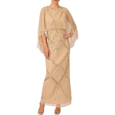 Женское длинное вечернее платье-накидка с золотыми блестками Adrianna Papell, 8 BHFO 3928