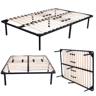 Wood Slats Metal Bed Frame Platform Bedroom Mattress Foundation 5 Size