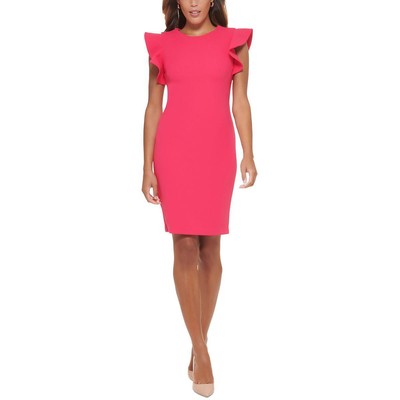 Женское вечернее платье-футляр из розового крепа с оборками Calvin Klein 14 BHFO 2587