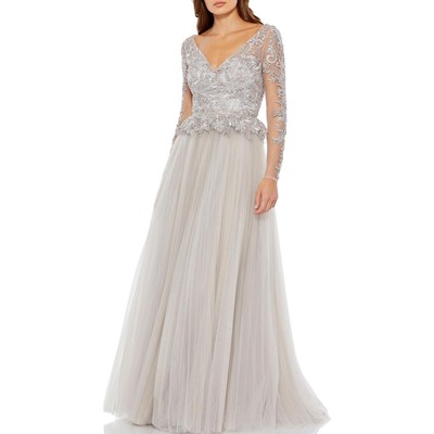 

Женское вечернее платье макси Mac Duggal с бисером для особых случаев BHFO 5033, Серебряный