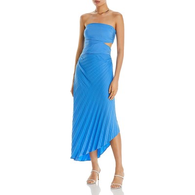 A.L.C. Womens Blue Shutter Pleat Asymmetric Open Side Maxi Dress 12 BHFO 1078