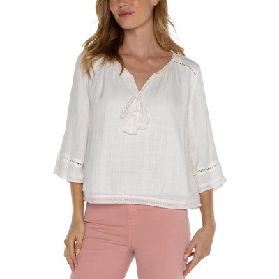 Liverpool Los Angeles Womens White Crochet Trim Blouse Peasant Top XS BHFO 8995