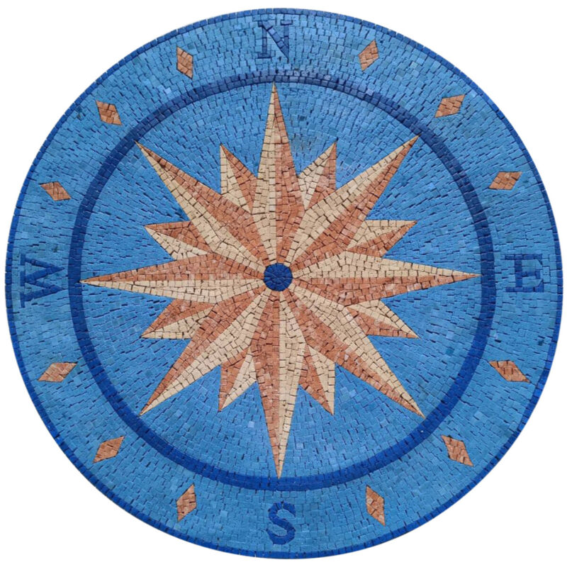MD167, 47.24" Compass Bathroom Tile Ideas, Pool Tile Medallion Mosaic
