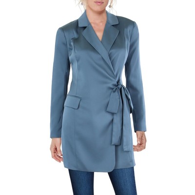 1.State Womens Blue Satin Wrap Suit Separate Belted Blazer 2 BHFO 9823
