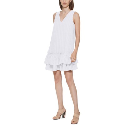 Женское белое мини-сорочка Calvin Klein с двойным V-образным вырезом и оборками 10 BHFO 5872