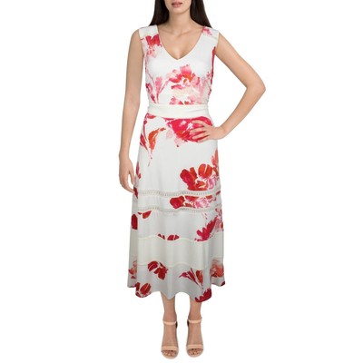 

Женское белое трикотажное летнее платье миди Taylor  BHFO 8043, White/pink