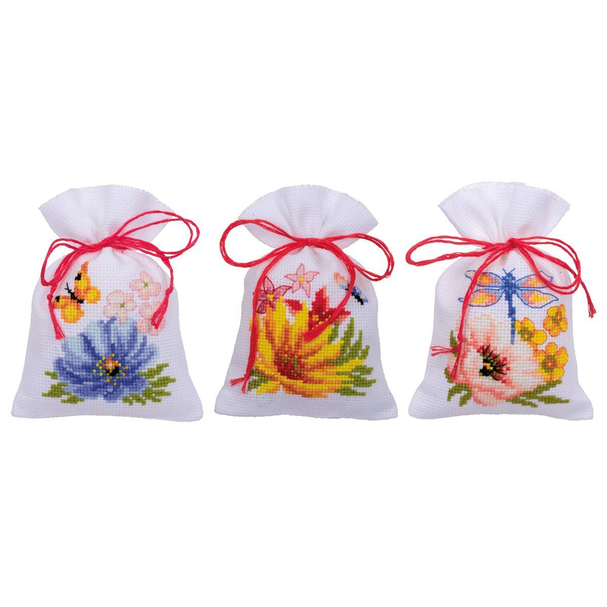 Vervaco Kruidenzak borduurpakket bloemen, set van 3, telpatroon