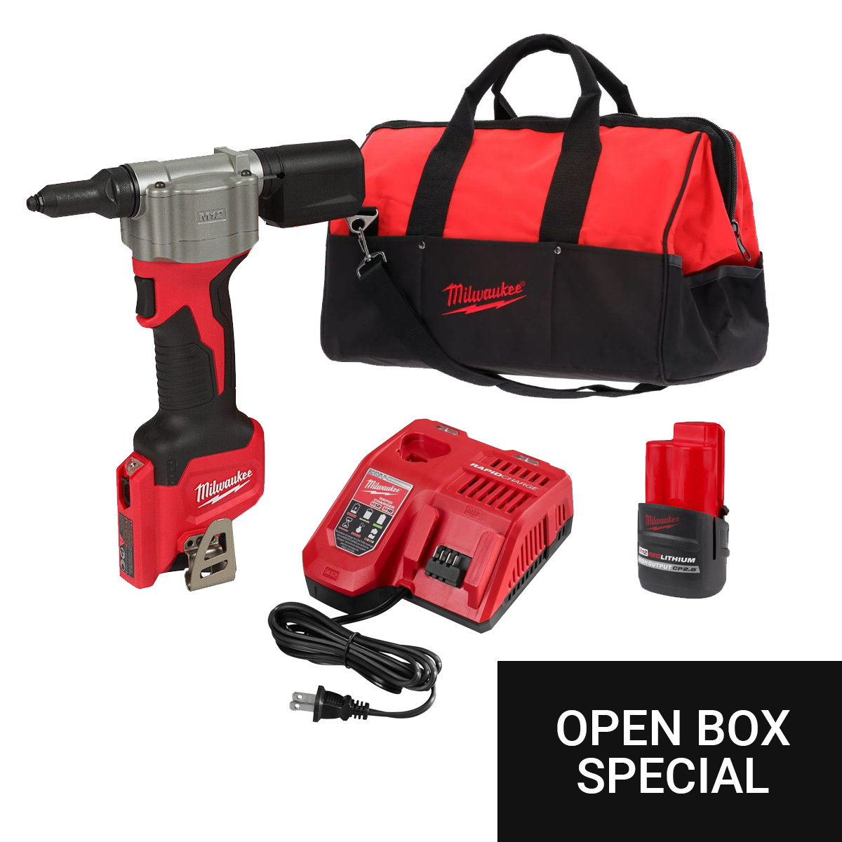 Milwaukee 255022 M12 Cordless Pop Rivet Gun Tool Set 1 Battery
