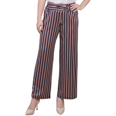 NY Collection Womens Navy Belted Stripe Cropped Pants Petites PL BHFO 0859