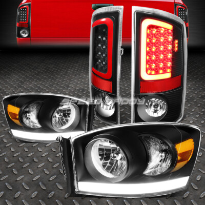 ЧЕРНЫЙ КОРПУС, ЯНТАРНАЯ ФАРА + DRL + ПРОЗРАЧНЫЙ 3D СВЕТОДИОДНЫЙ ЗАДНИЙ СТОП-СИГНАЛ ДЛЯ 07-09 RAM