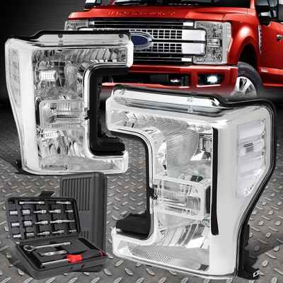 ДЛЯ 17-19 FORD F250 F350 F450 F550 СВЕРХПРОЧНЫЕ ХРОМИРОВАННЫЕ ФАРЫ + НАБОР ИНСТРУМЕНТОВ