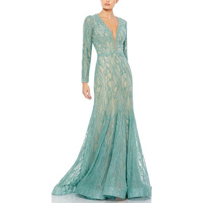 Женское зеленое вечернее платье Mac Duggal, украшенное кружевом, 4 BHFO 8591