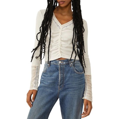 

Женская рубашка Free People Wear Me Out с рюшами и V-образным вырезом, пуловер, рубашка BHFO 0971, Bones