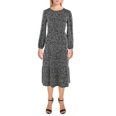 

Женское черное платье миди Alfani с пышными рукавами и принтом Petites  BHFO 6514, Black multi