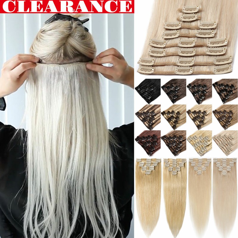 CLEARANCE Clip In 100% Real Remy Human Hair Extensions Full 