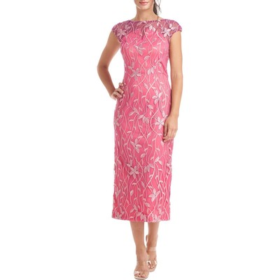 Женское розовое миди-платье с вышивкой для коктейлей и вечеринок JS Collections 2 BHFO 1741