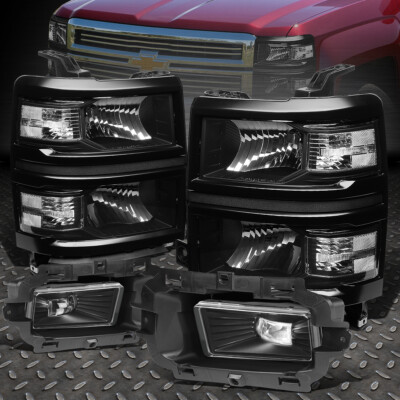 ДЛЯ 2014-2015 CHEVY SILVERADO 1500 СВЕТОДИОДНЫХ ЧЕРНЫХ ПРОЗРАЧНЫХ ФАР + ПРОЗРАЧНЫЕ ПРОТИВОТУМАННЫЕ ФАРЫ