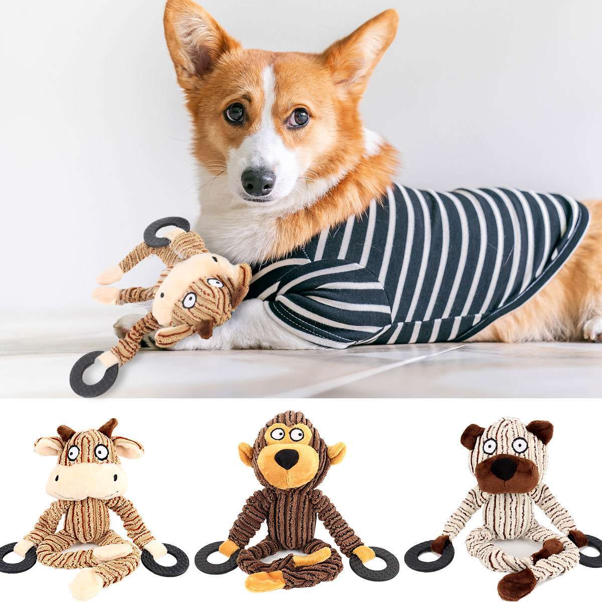 Dog Chew Toy Squeaky for Aggressive Chewers with Squeakers Durable Plush Pet Toy