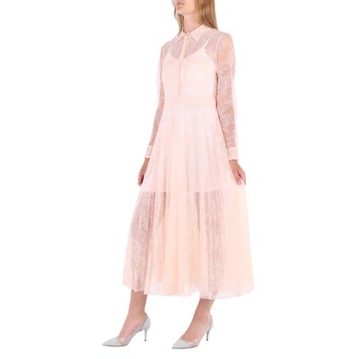 Pre-owned Burberry Ladies Pleated Lace Dress In Powder Pink