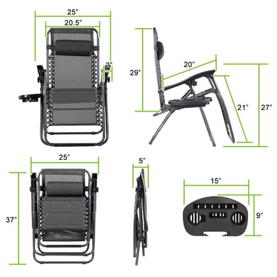 2X Zero Gravity Chairs Folding Recliner Outdoor Beach Patio Lounge w/Cup Holder