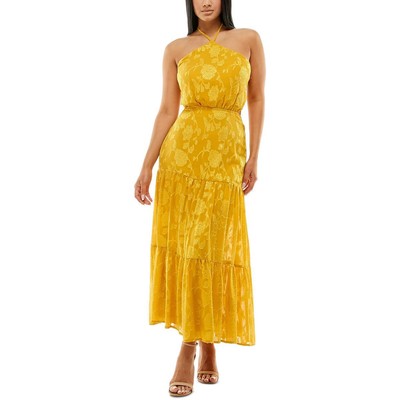 

Speechless Womens Yellow Burnout Макси-платье с вырезом на бретельках для подростков  BHFO 1514, Mustard