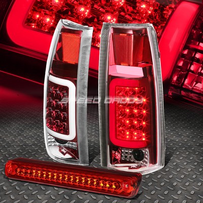 ХРОМИРОВАННЫЙ КОРПУС 3D LED ЗАДНЕГО ФОНАРЯ + КРАСНЫЙ 3-Й СТОП-СИГНАЛ ДЛЯ ПИКАПА 88-00 CHEVY/GMC C/K