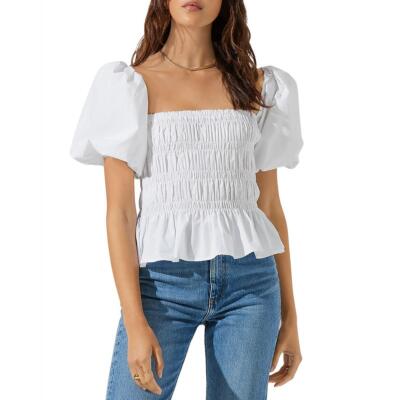 

ASTR the Label Женская белая рубашка с квадратным вырезом и блузкой Топ  BHFO 7731, Белый