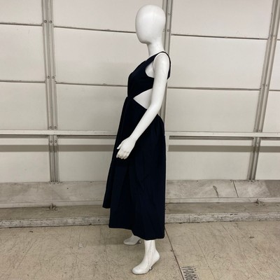 Pre-owned Deveaux Madelyn Cutout Cotton-seersucker Midi Dress Women's Size 4 In Blue