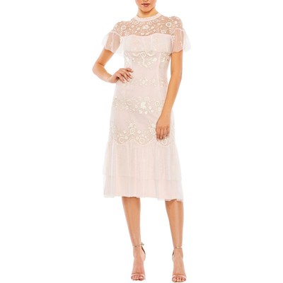 Mac Duggal Womens Pink Floral Embroidered Midi Dress 6 BHFO 4109