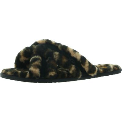 

Ugg Scuffita Женские пушистые шлепанцы из овчины с животным принтом крест-накрест, Butterscotch panther, Scuffita