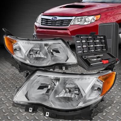 ДЛЯ 09-13 SUBARU FORESTER ХРОМИРОВАННЫЙ КОРПУС, ЯНТАРНЫЕ УГЛОВЫЕ ЛАМПЫ ФАР + НАБОР ИНСТРУМЕНТОВ