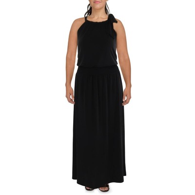 INC Womens Black Smocked Blouson Long Maxi Dress Plus 1X BHFO 5621