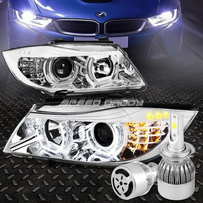 ХРОМИРОВАННАЯ ФАРА ПРОЕКТОРА HALO + УГОЛОК + БЕЛЫЙ СВЕТОДИОД H7 HID с ВЕНТИЛЯТОРОМ ДЛЯ 09-12 BMW E90