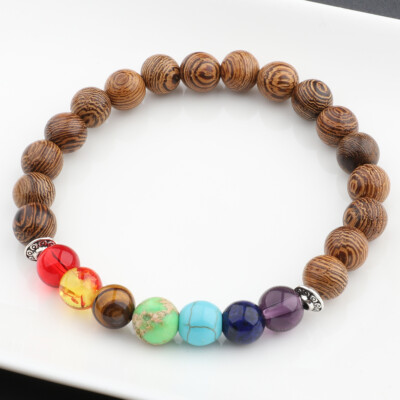 8mm Lava 7 Chakra Healing Natural Stone Buddha Beads Hand Bracelet For Women Men