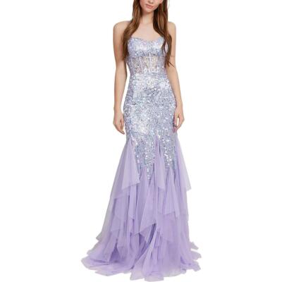 Dear Moon Womens Purple Sequin Open Back Evening Dress Gown Juniors 3 BHFO 9006