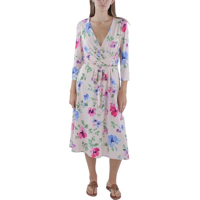 Женское розовое платье миди с длинным рукавом и вырезом лодочкой Lauren Ralph Lauren 10 BHFO 6040