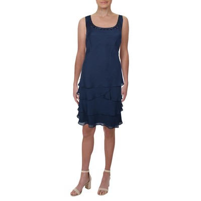 

Женское темно-синее шифоновое многоярусное свадебное коктейльное и вечернее платье SLNY  BHFO 1431, Navy