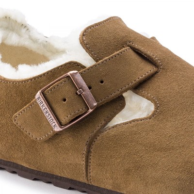 Pre-owned Birkenstock Unisex London Shearling Clog Tea Suede/natural Shearling (regular Wi