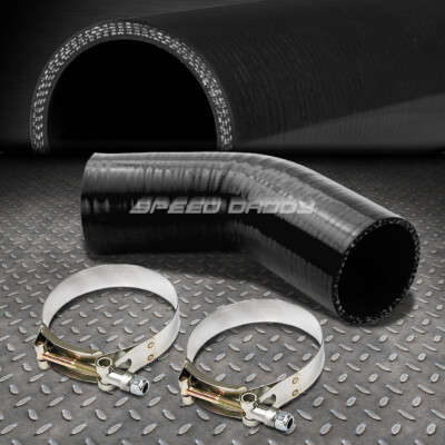 Впускной трубопровод 2,5 под углом 45 градусов / Трубопровод промежуточного охладителя, Черный силиконовый шланг / Труба + Т-образный зажим