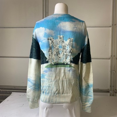 Pre-owned Amiri Printed Runway Logo Sweatshirt Men's Size Medium Blue Multi Graphic Print In Multicolor