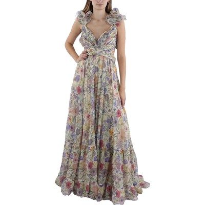 Женское бежевое шифоновое вечернее платье с цветочными оборками Mac Duggal 8 BHFO 6965