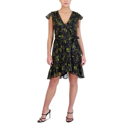 

Laundry by Shelli Segal Женское черное летнее мини-платье с запахом и принтом  BHFO 0210, Floral bouquet