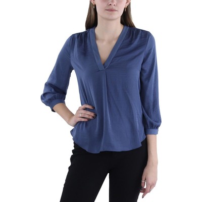 Женская синяя блузка-топ XXS BHFO 7993 с глубоким вырезом и разрезом Vince Camuto, женская голубая блузка-топ XXS BHFO 7993