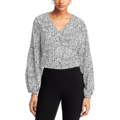 Koko + Mason Womens B/W V Neck Printed Casual Blouse L BHFO 2554