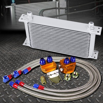 SILVER 19 ROW 10AN ENGINE/TRANSMISSION OIL COOLER W/SILVER FILTER RELOCATION KIT