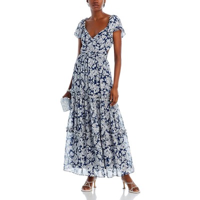 Aqua Womens Blue Tiered Metallic Formal Evening Dress Gown XS BHFO 8687